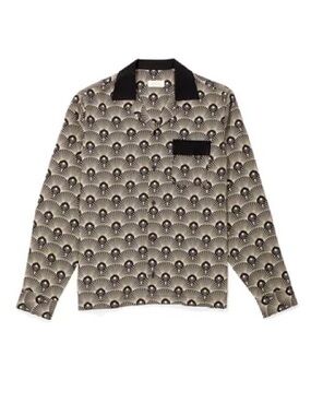 Saturdays New York City Beige and Black Geometric Fan Print Button-Down Shirt